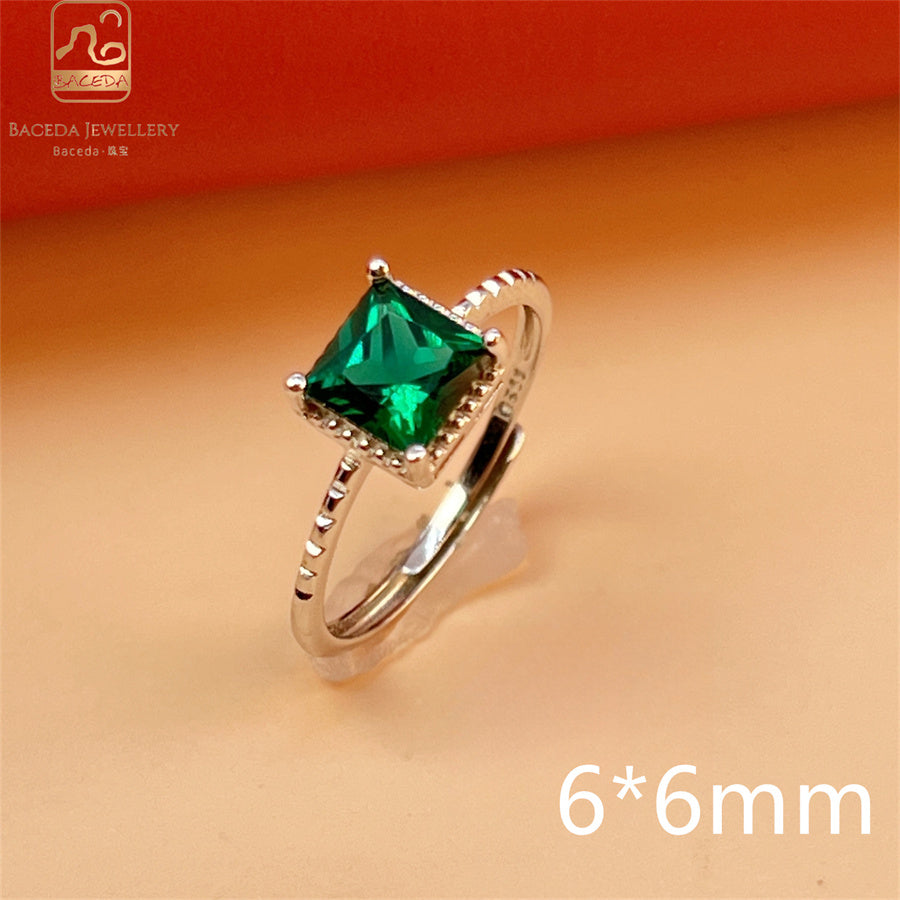 Emerald ring S925 silver sterling gemstones oval rectangle square round free size