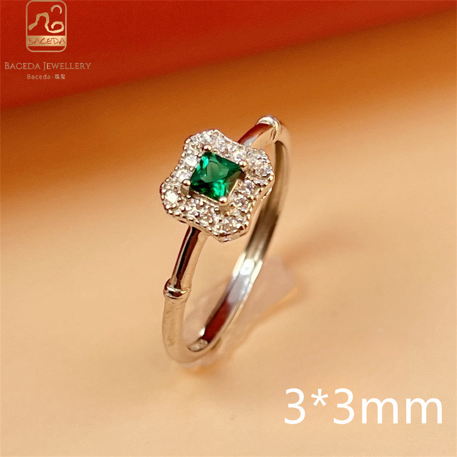 Emerald ring S925 silver sterling gemstones oval rectangle square round free size