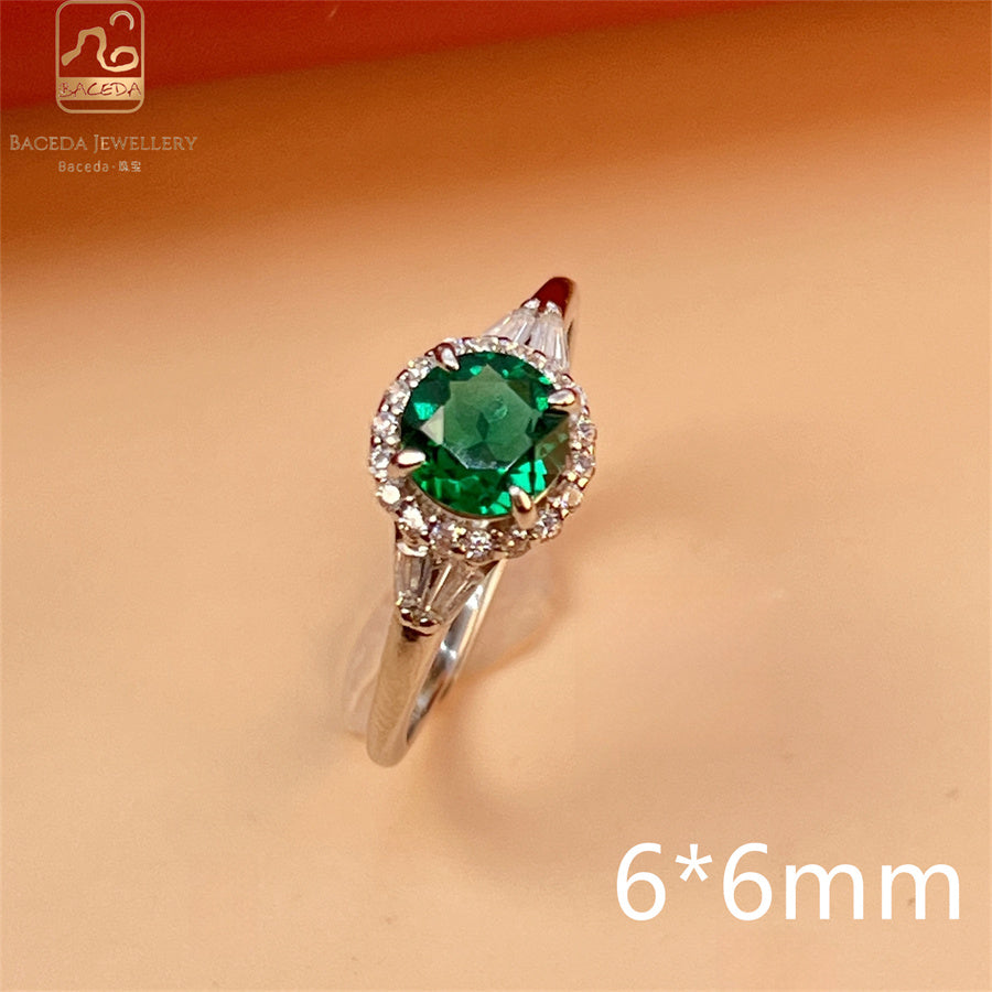 Emerald ring S925 silver sterling gemstones oval rectangle square round free size