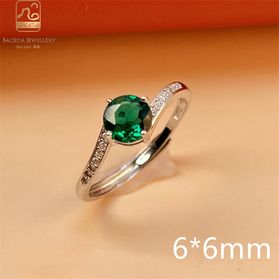 Emerald ring S925 silver sterling gemstones oval rectangle square round free size