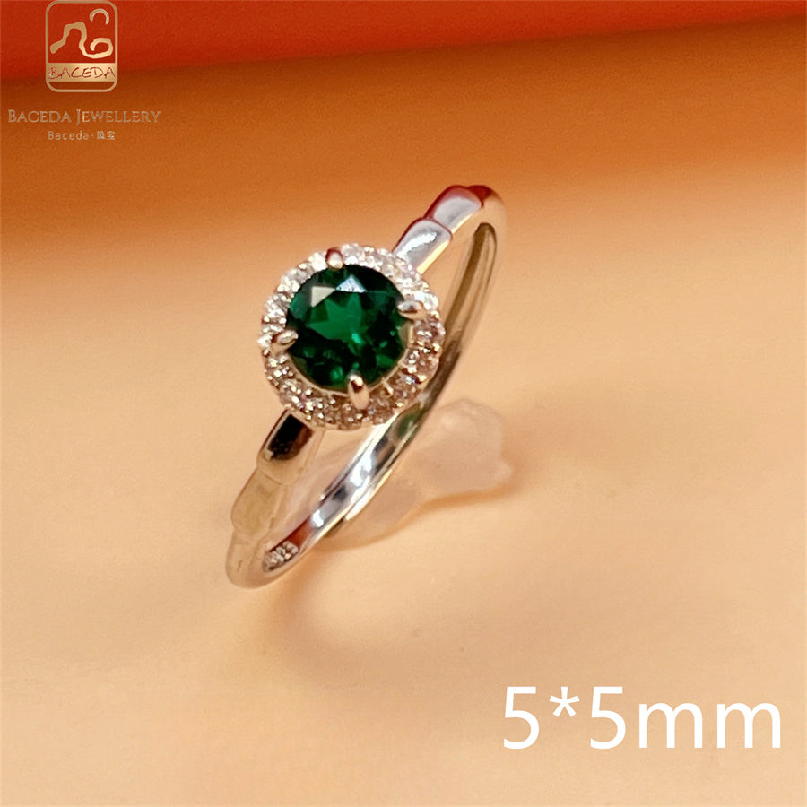 Emerald ring S925 silver sterling gemstones oval rectangle square round free size