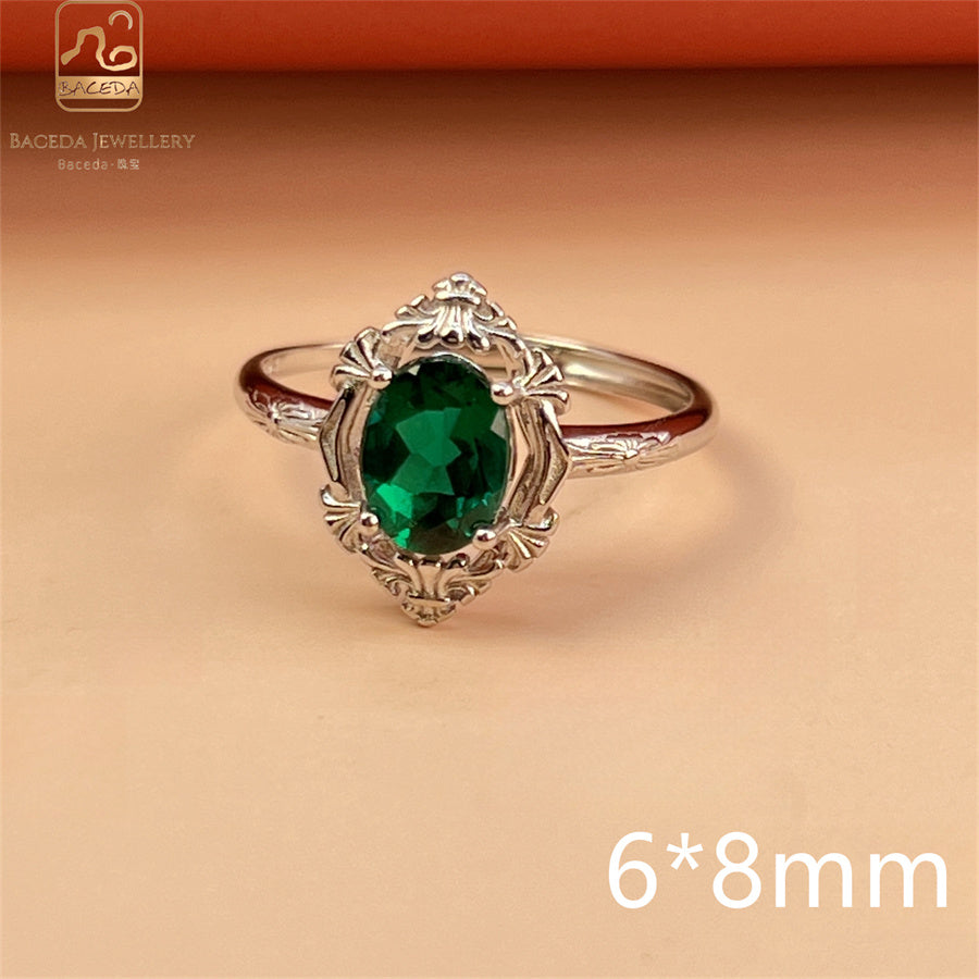 Emerald ring S925 silver sterling gemstones oval rectangle square round free size