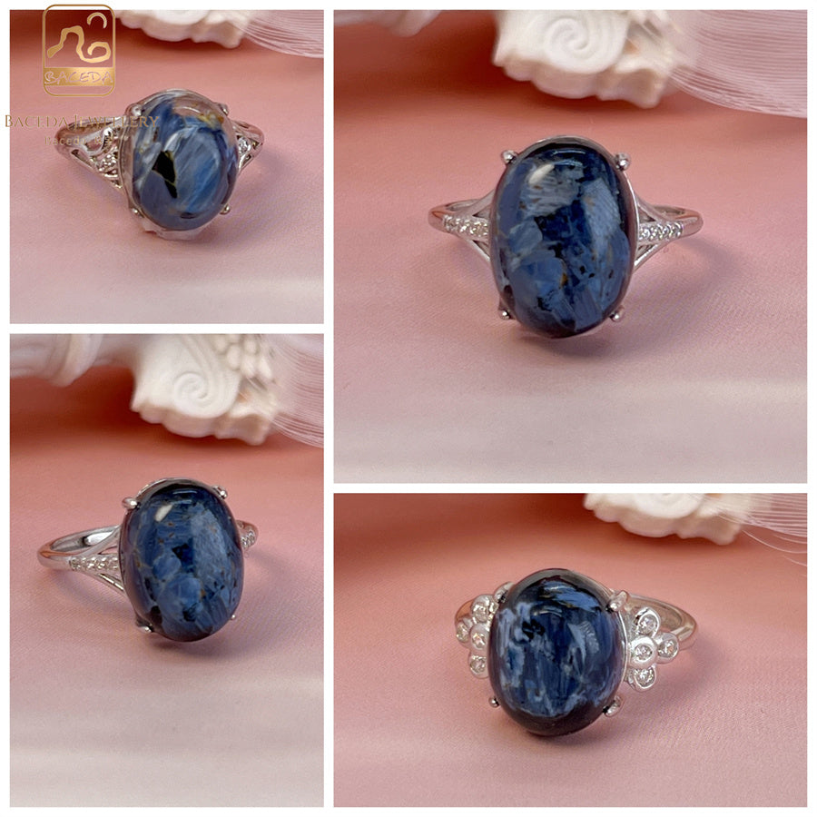 S925 Pietersite women ring big gemstone oval adjustable free size