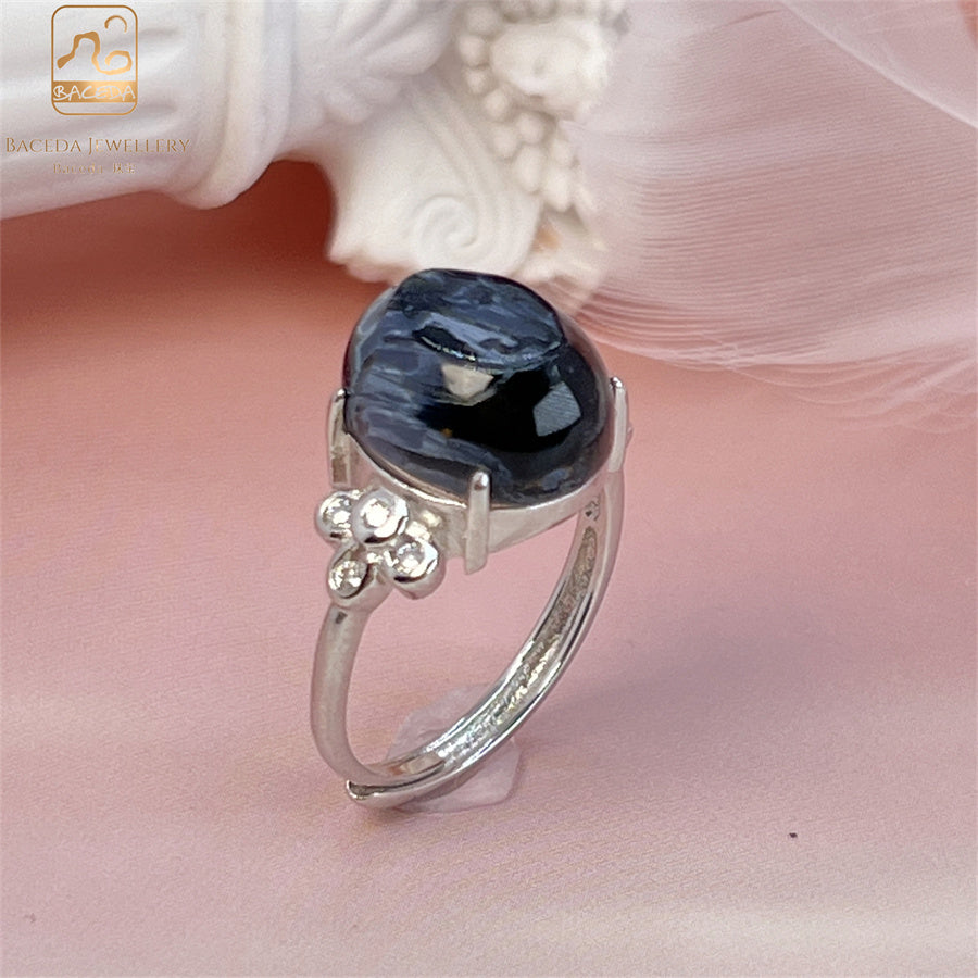 S925 Pietersite women ring big gemstone oval adjustable free size