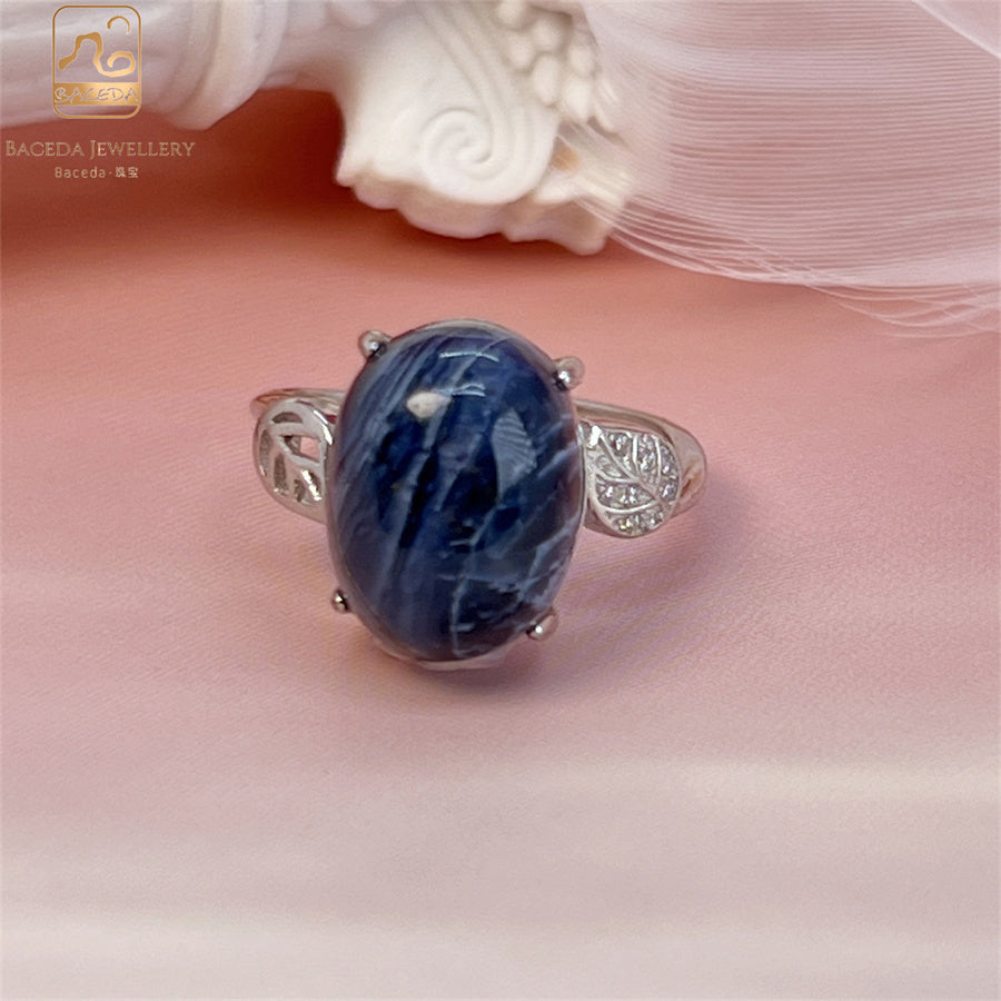 S925 Pietersite women ring big gemstone oval adjustable free size