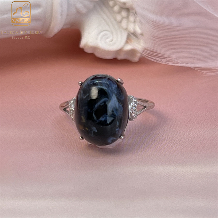 S925 Pietersite women ring big gemstone oval adjustable free size