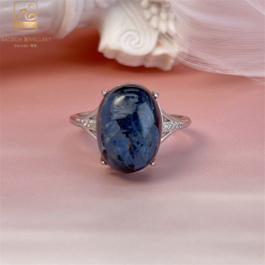 S925 Pietersite women ring big gemstone oval adjustable free size