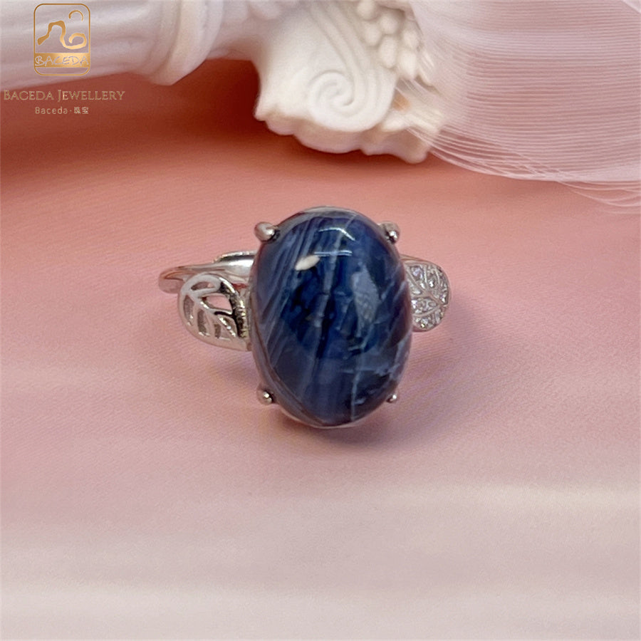 S925 Pietersite women ring big gemstone oval adjustable free size