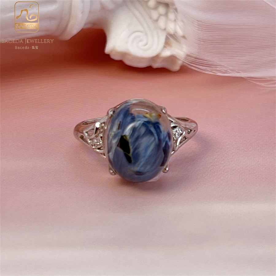 S925 Pietersite women ring big gemstone oval adjustable free size