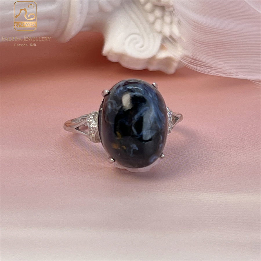 S925 Pietersite women ring big gemstone oval adjustable free size