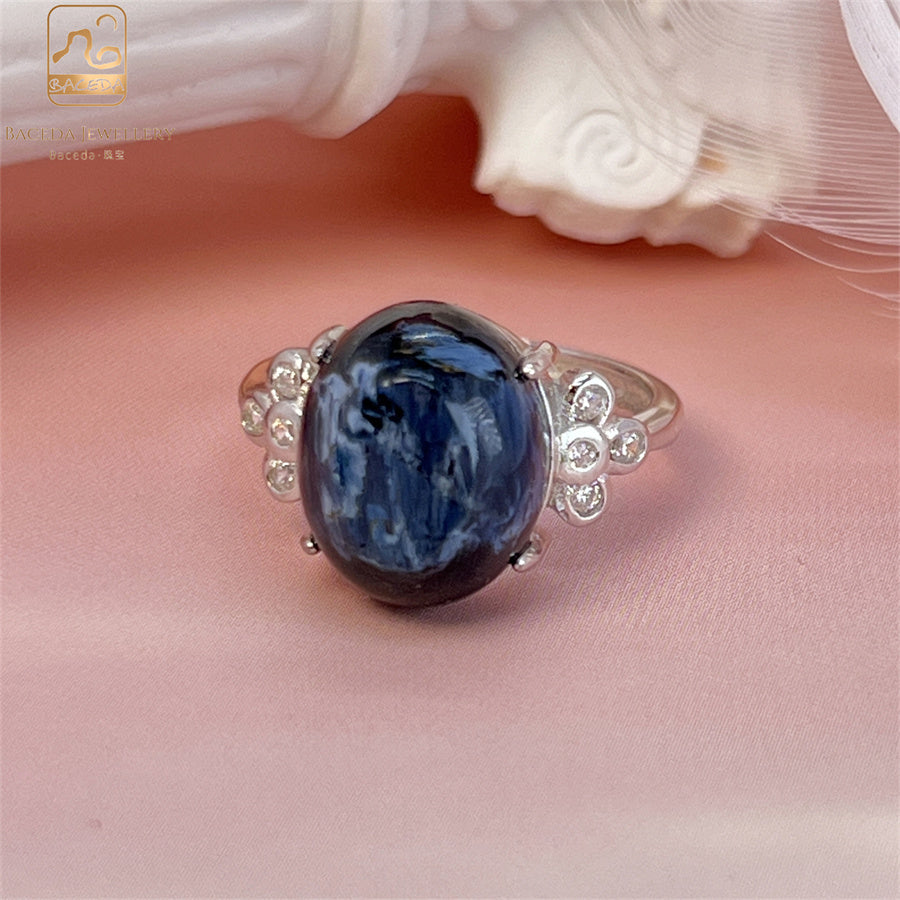 S925 Pietersite women ring big gemstone oval adjustable free size