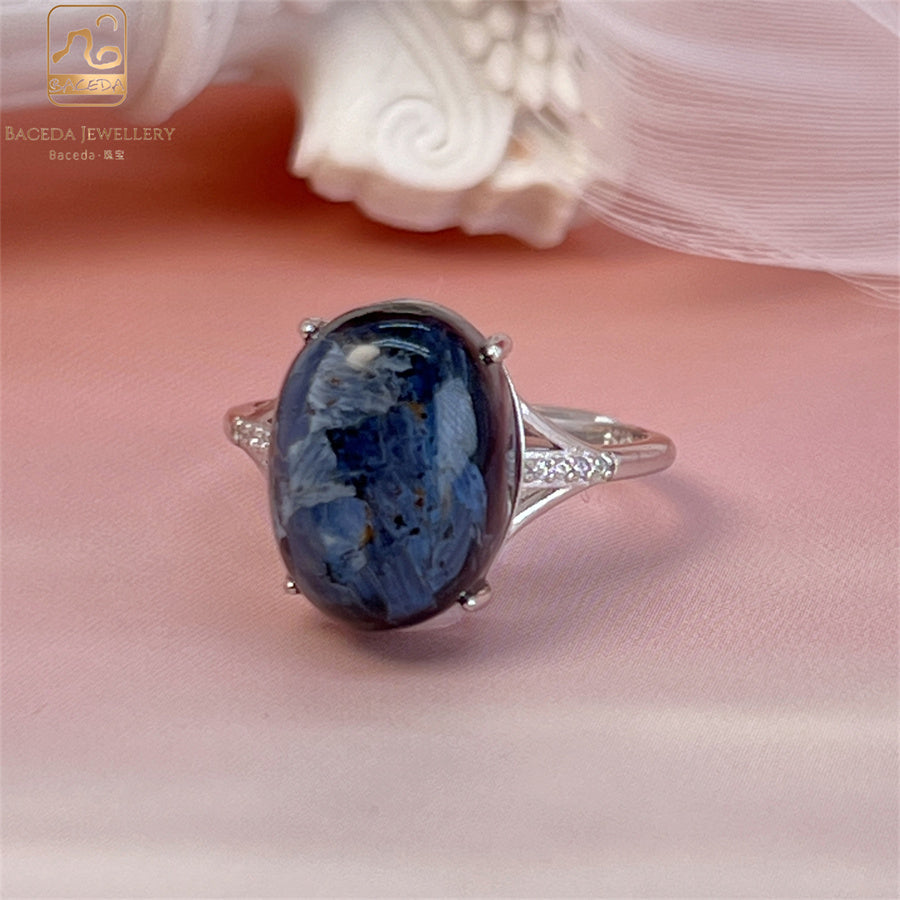 S925 Pietersite women ring big gemstone oval adjustable free size