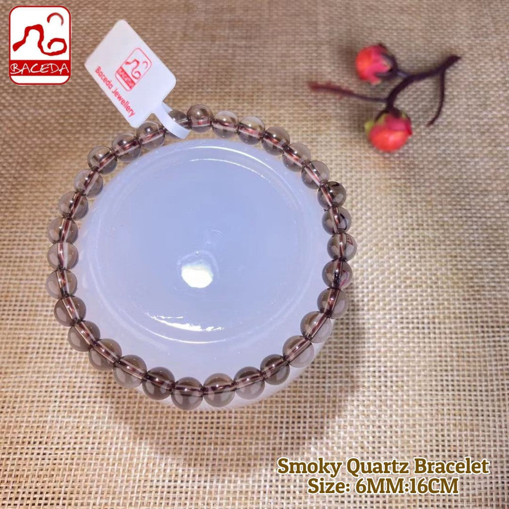 Baceda Natural Crystals of Smoky Quartz Bracelet Helps to clear the aura of negativity calming anxiety,grounding stone, promoting security and stability to men or women,With Certificate