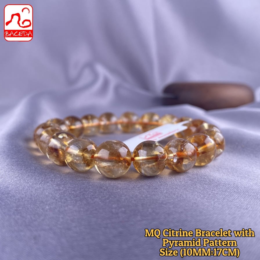 Vòng tay đá Citrine tự nhiên Baceda chất lượng trung bình có họa tiết kim tự tháp, đá quý sinh tháng 11, cũng tốt cho kinh doanh, thu hút tài lộc, tái tạo năng lượng cho trí óc và khuyến khích thể hiện bản thân với giấy chứng nhận