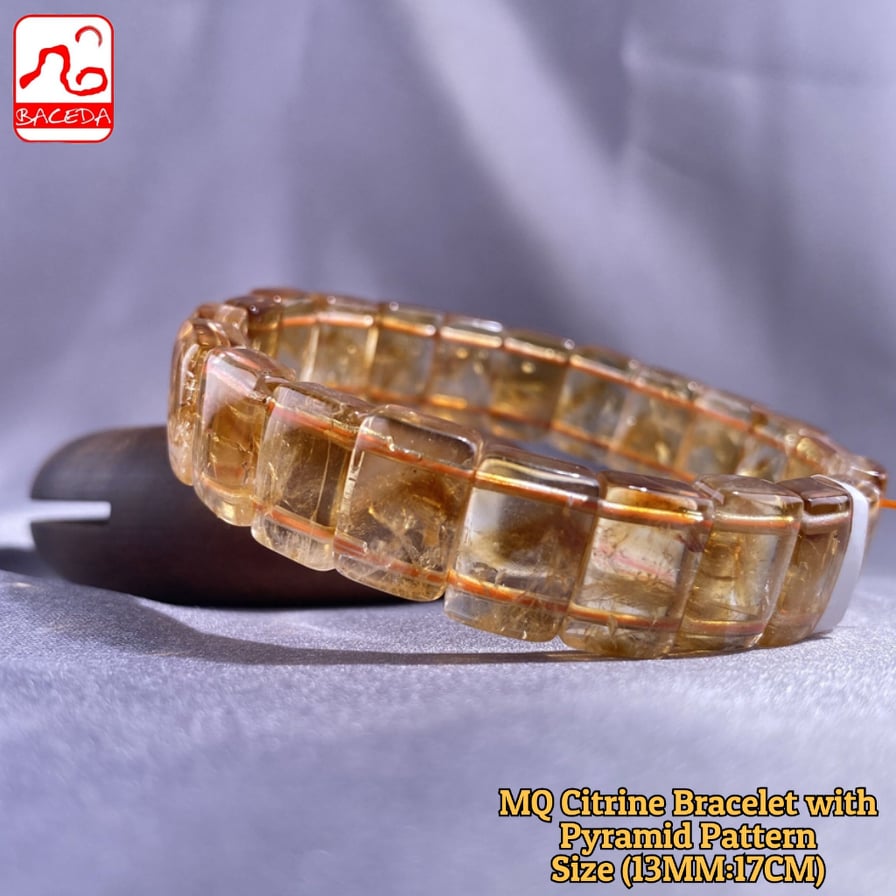 Vòng tay đá Citrine tự nhiên Baceda chất lượng trung bình có họa tiết kim tự tháp, đá quý sinh tháng 11, cũng tốt cho kinh doanh, thu hút tài lộc, tái tạo năng lượng cho trí óc và khuyến khích thể hiện bản thân với giấy chứng nhận