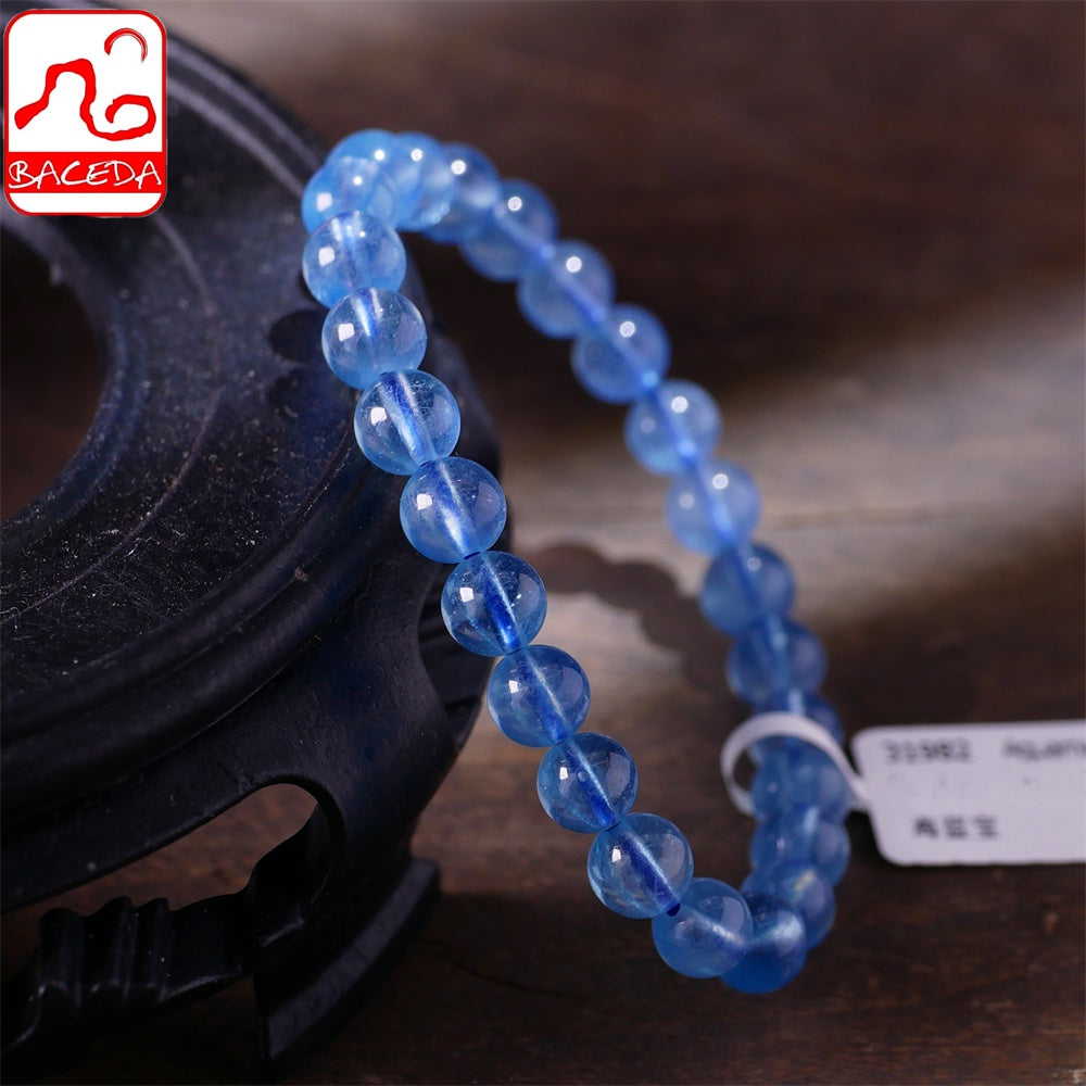 Baceda Natural Crystals of Aquamarine Bracelets, March Birthstone, HQ bracelet high transparence with Certificate and Gift Box