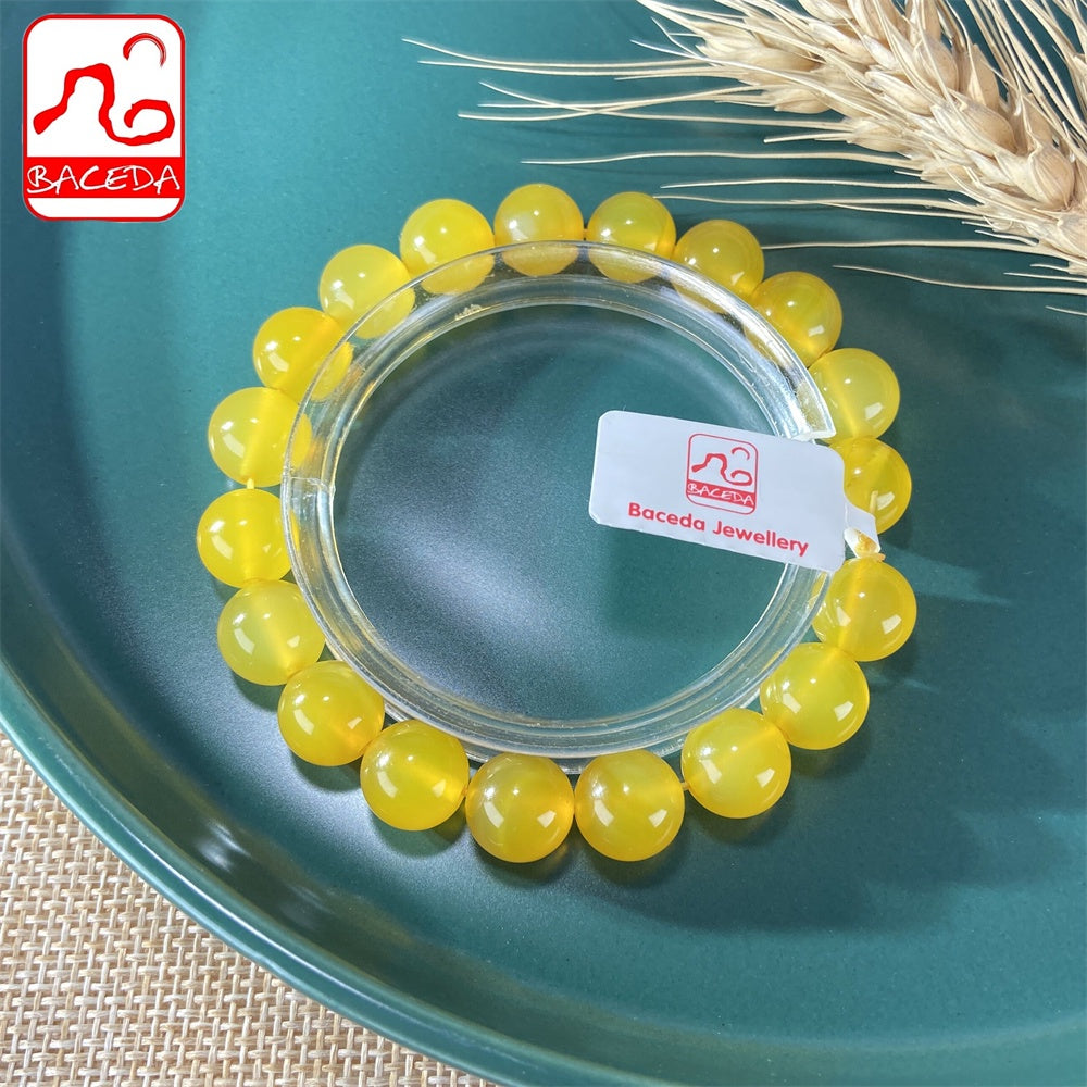 Baceda Natural Yellow Chalcedony Yellow Carnelian bracelet for men for women with certificate gift box