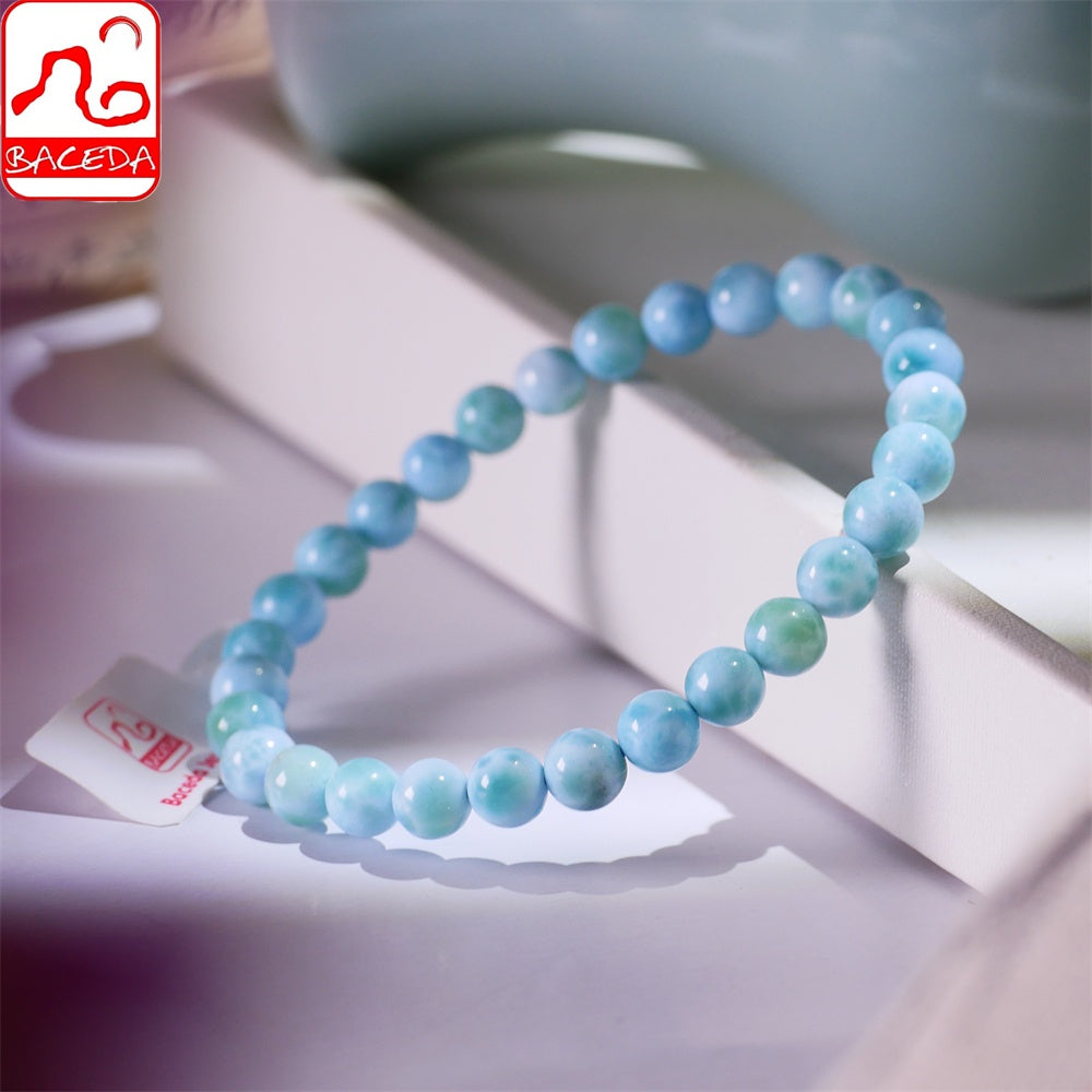 Vòng tay hạt tròn Larimar tự nhiên Baceda 6,5mm-9mm, đá chữa bệnh phù hợp với cả nam và nữ, kèm giấy chứng nhận và hộp quà tặng