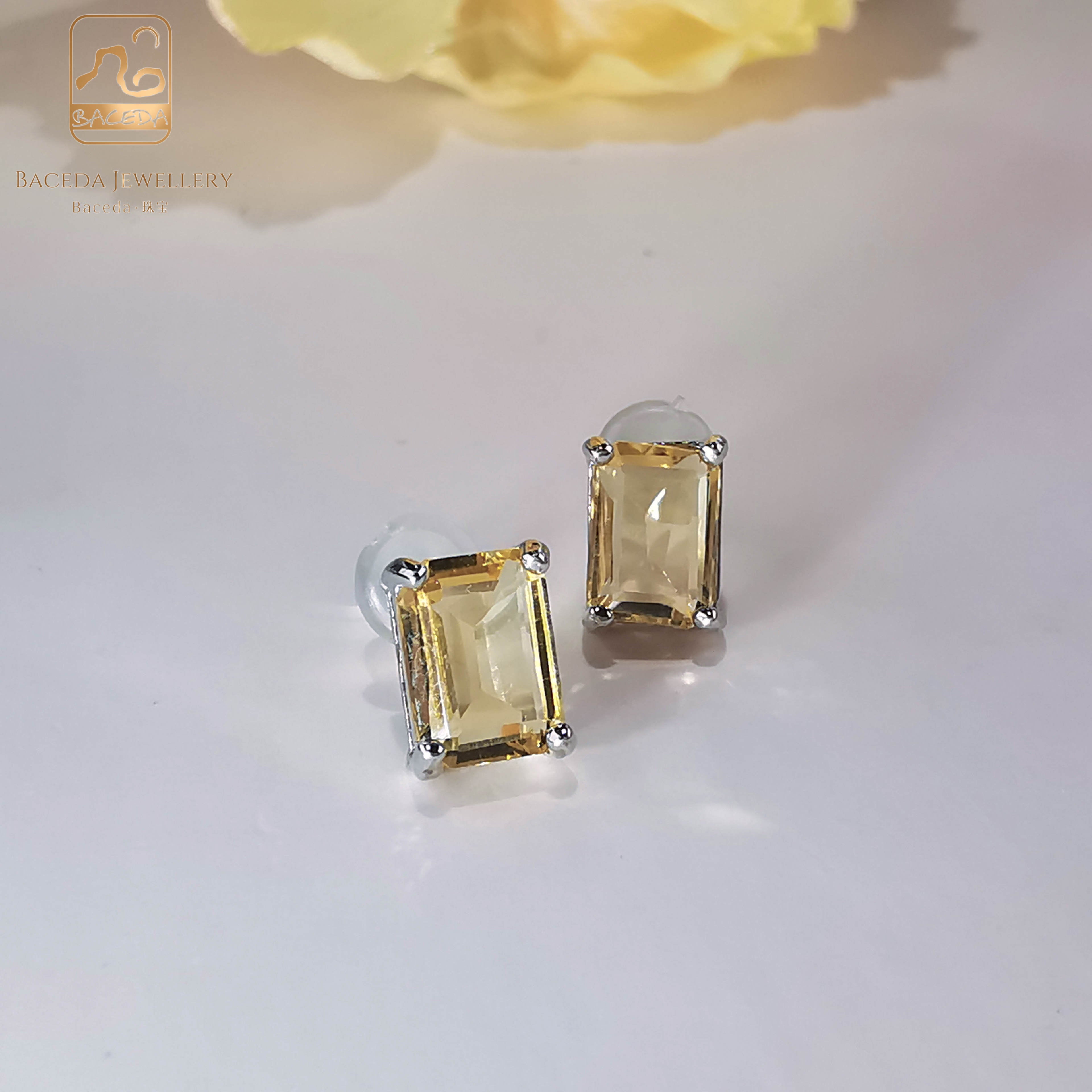 20230110 Hoa tai đinh tán đá thạch anh tím/vàng chanh/vàng lục bảo/topaz/garnet S925 hàng ngày 