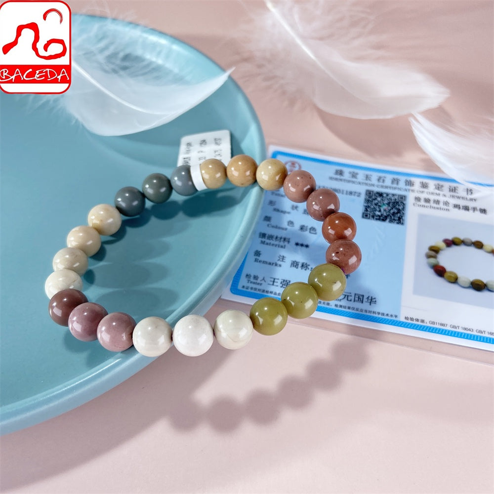 Vòng tay đá mã não tự nhiên Baceda của Alashan/Alxa có thể cân bằng và hài hòa cơ thể kèm theo giấy chứng nhận và hộp đựng