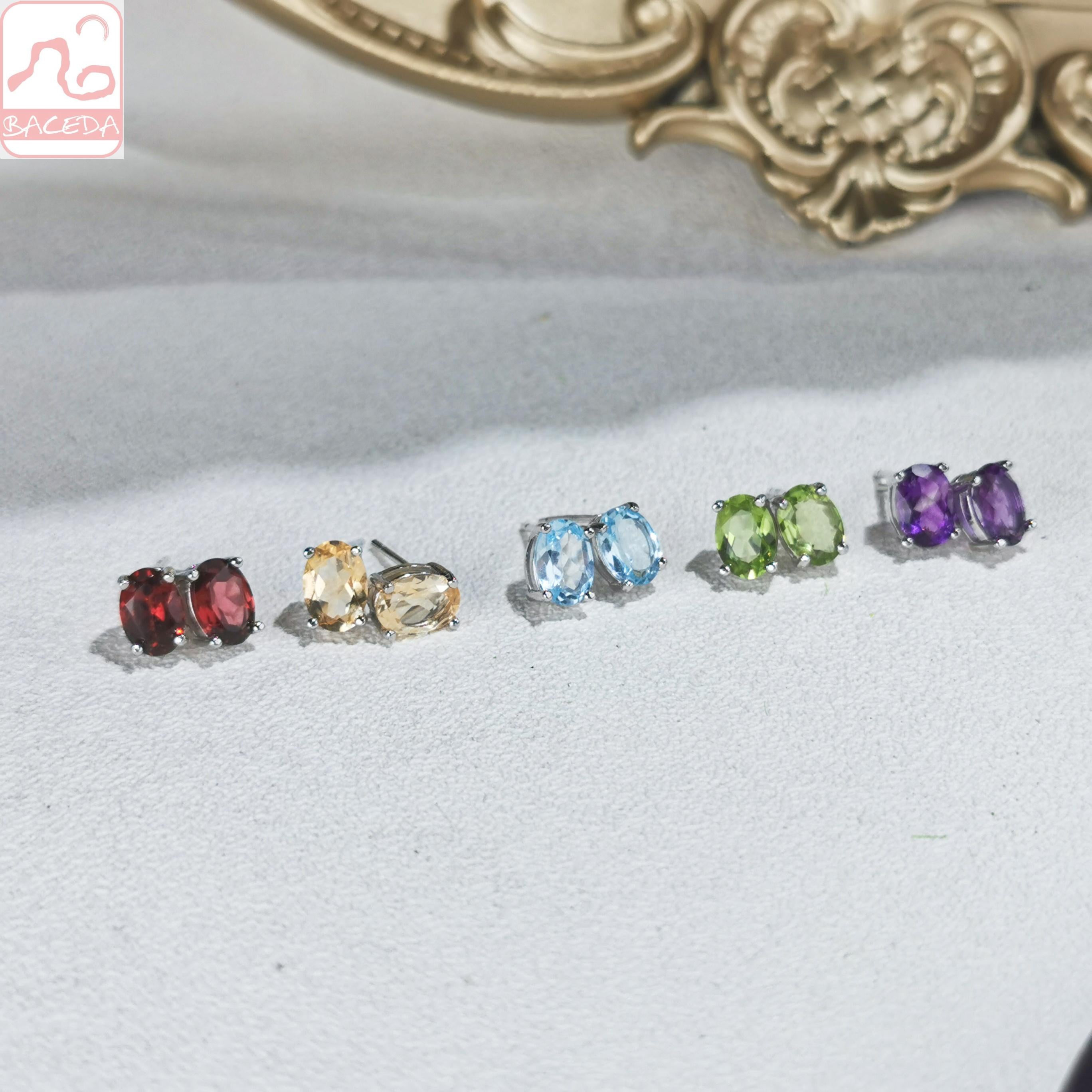 20230110 Hoa tai đinh tán đá thạch anh tím/vàng chanh/vàng lục bảo/topaz/garnet S925 hàng ngày 