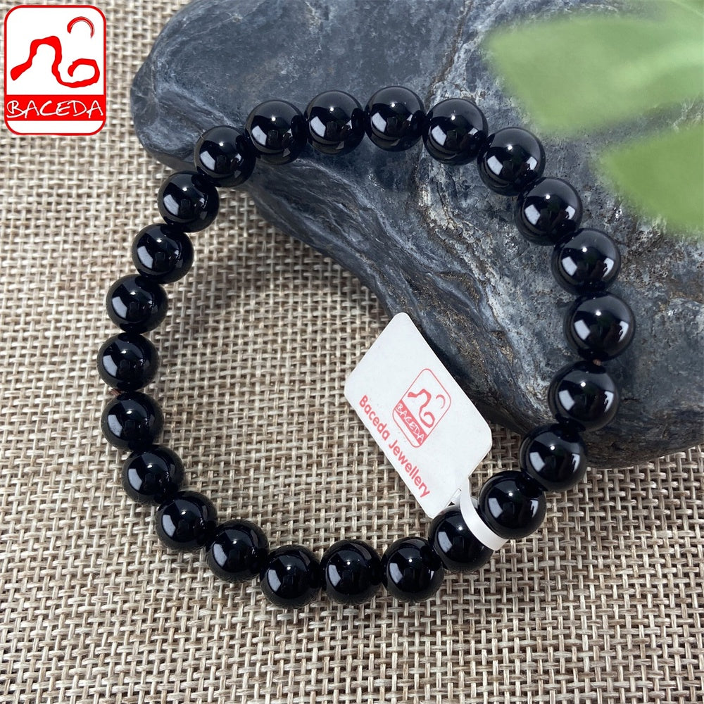 Vòng tay đá mã não đen tự nhiên Baceda dành cho nam và nữ kèm giấy chứng nhận và hộp quà tặng