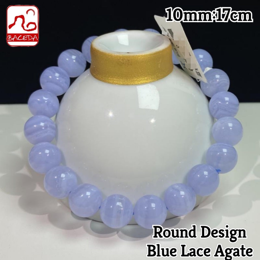 Baceda Natural Crystals of Blue Lace Agate Round, Faceted Design for men and women with Certificate
