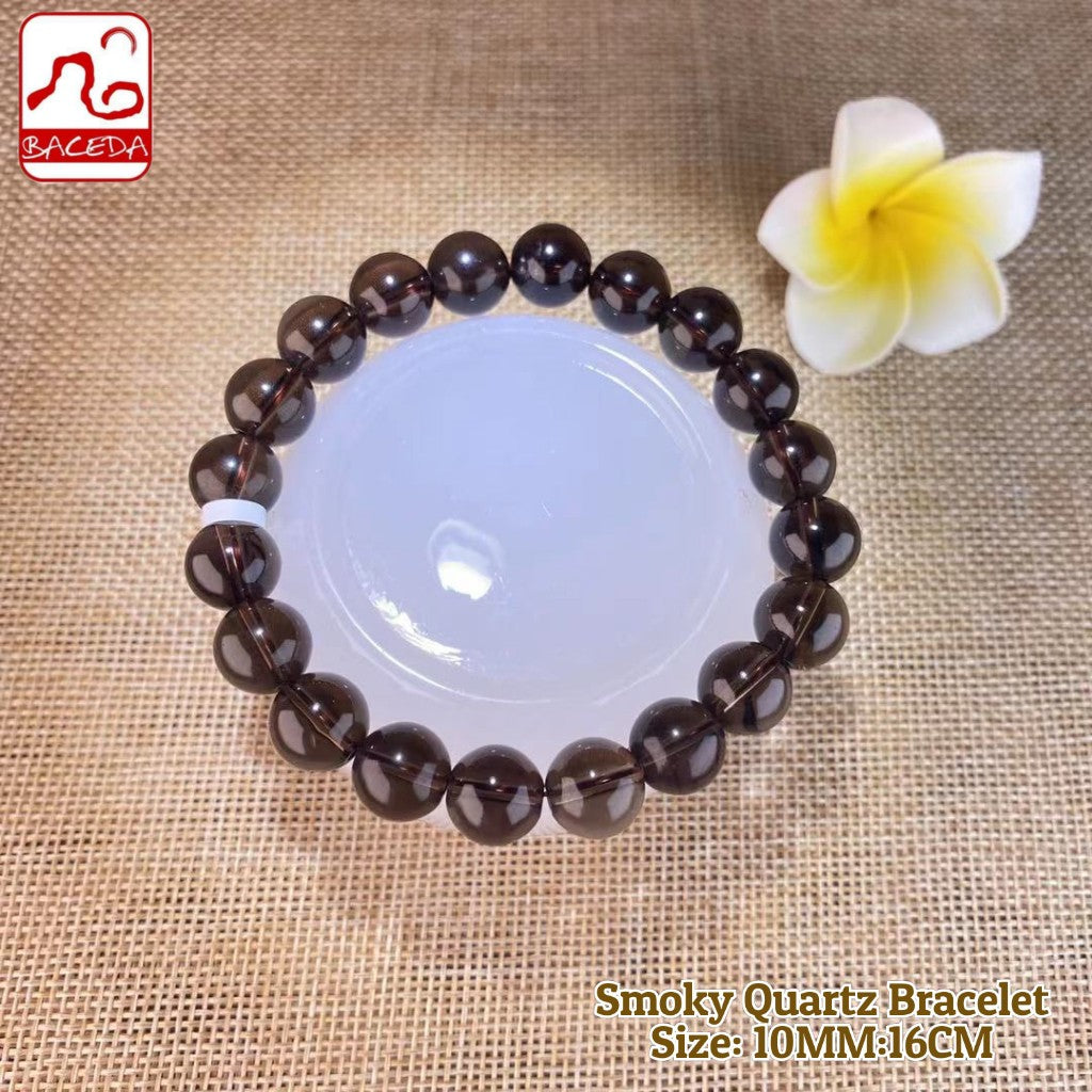 Baceda Natural Crystals of Smoky Quartz Bracelet Helps to clear the aura of negativity calming anxiety,grounding stone, promoting security and stability to men or women,With Certificate