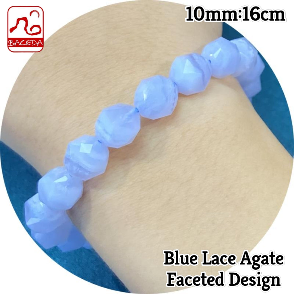 Baceda Natural Crystals of Blue Lace Agate Round, Faceted Design for men and women with Certificate