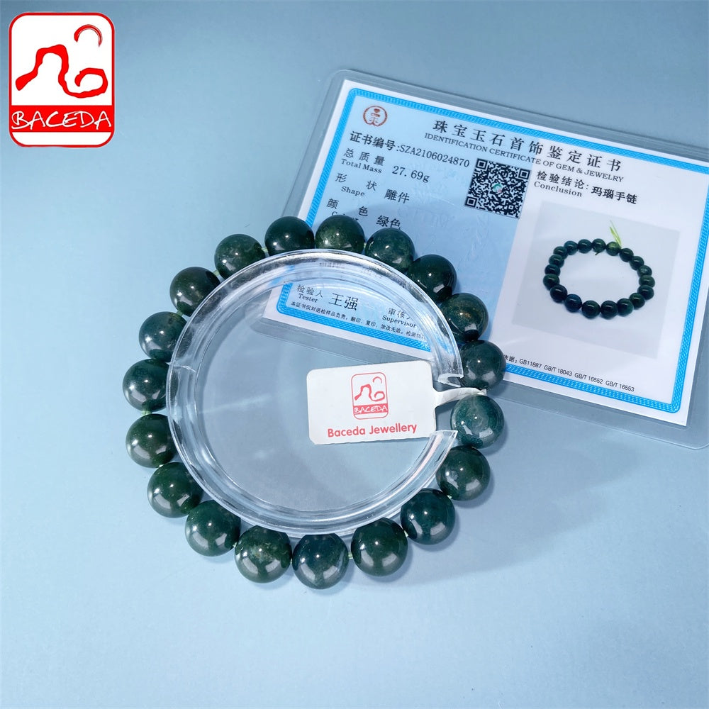 Vòng tay đá mã não xanh tự nhiên Baceda Natural Crystal Đá quý sinh nhật tháng 8 kèm giấy chứng nhận và hộp quà tặng