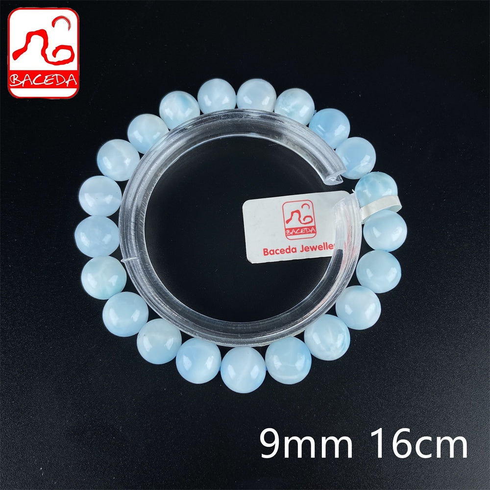 Vòng tay hạt tròn Larimar tự nhiên Baceda 6,5mm-9mm, đá chữa bệnh phù hợp với cả nam và nữ, kèm giấy chứng nhận và hộp quà tặng