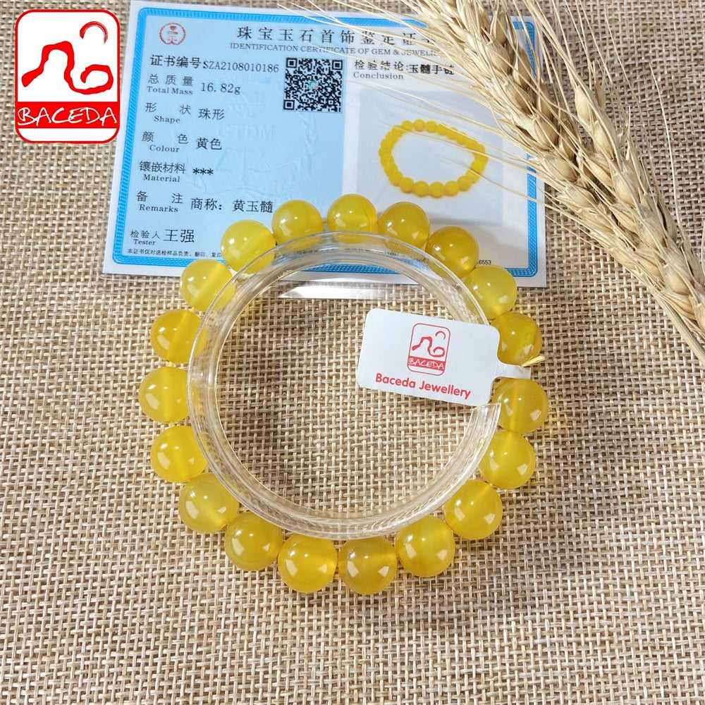 Baceda Natural Yellow Chalcedony Yellow Carnelian bracelet for men for women with certificate gift box