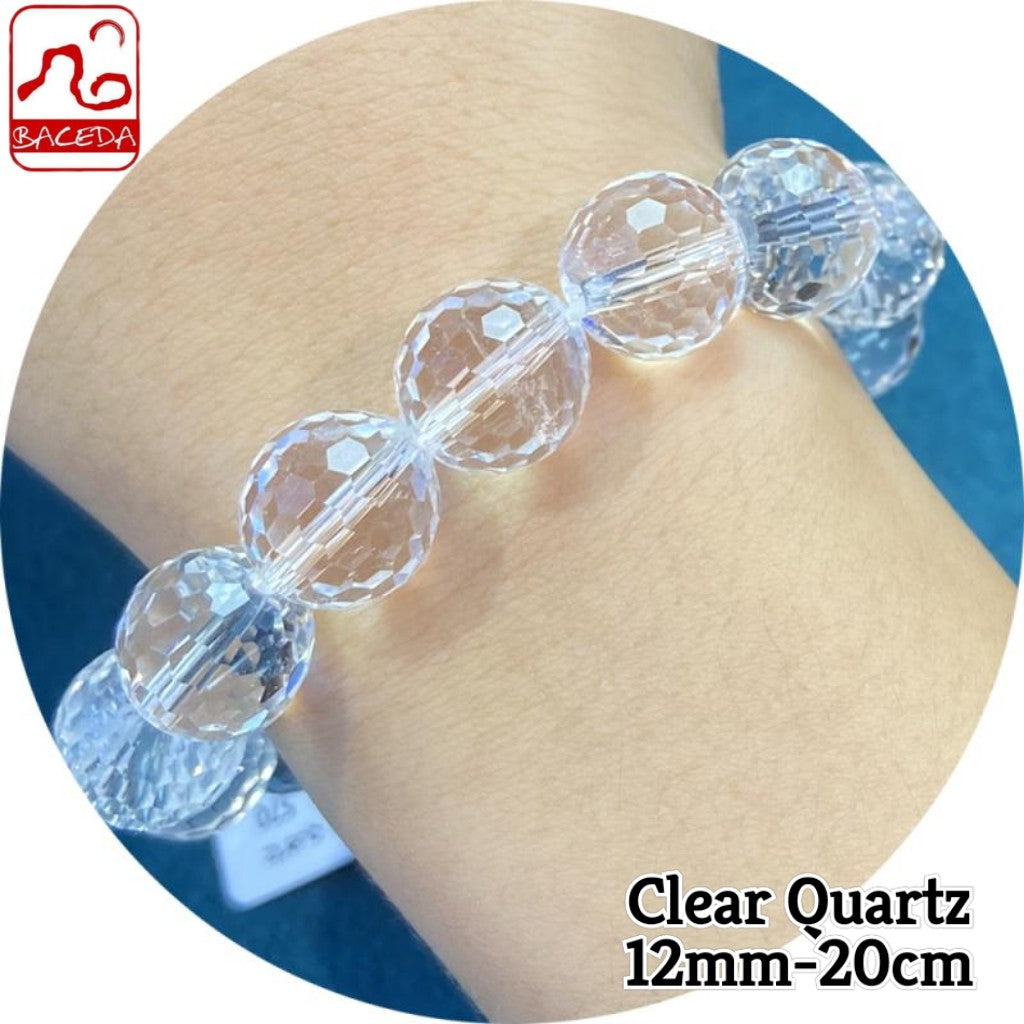 Vòng tay đá thạch anh trắng tự nhiên Baceda có mặt cắt và đá tròn, trang sức pha lê kèm hộp và giấy chứng nhận