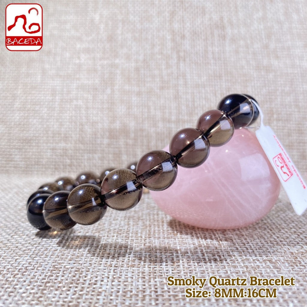 Baceda Natural Crystals of Smoky Quartz Bracelet Helps to clear the aura of negativity calming anxiety,grounding stone, promoting security and stability to men or women,With Certificate