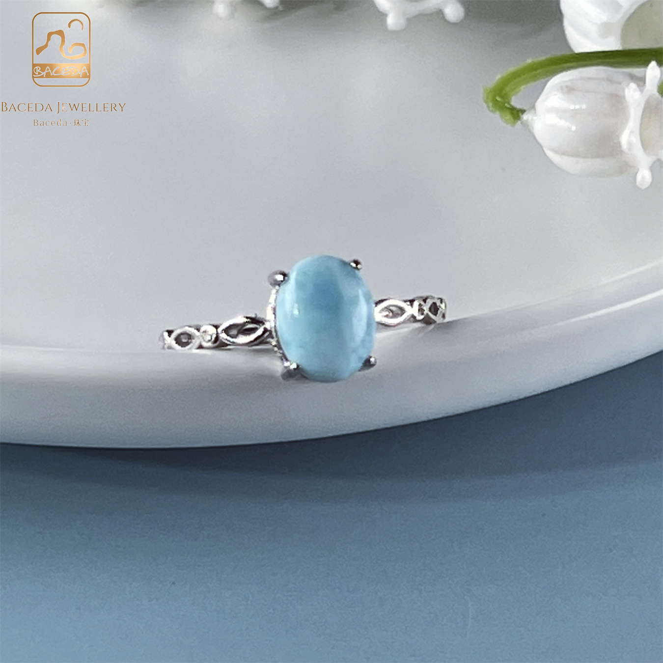 Baceda Larimar S925 adjustable ring with certificate and gift box