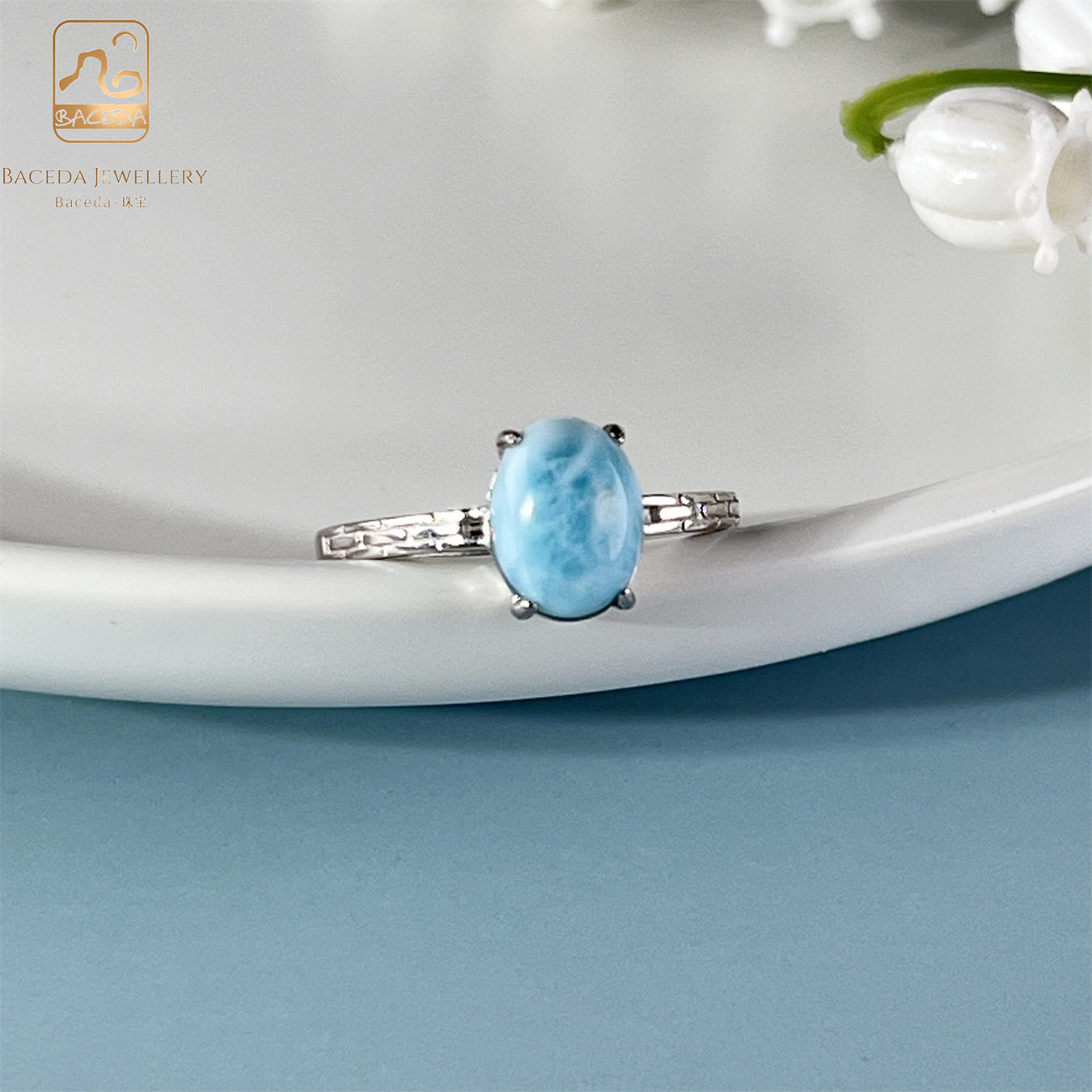 Baceda Larimar S925 adjustable ring with certificate and gift box