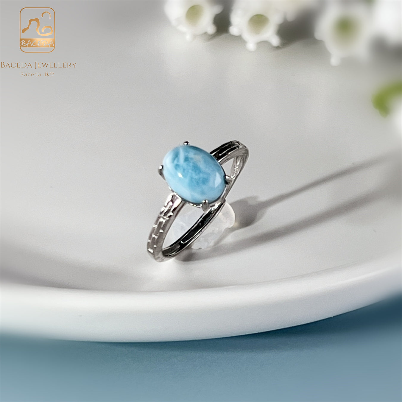 Baceda Larimar S925 adjustable ring with certificate and gift box