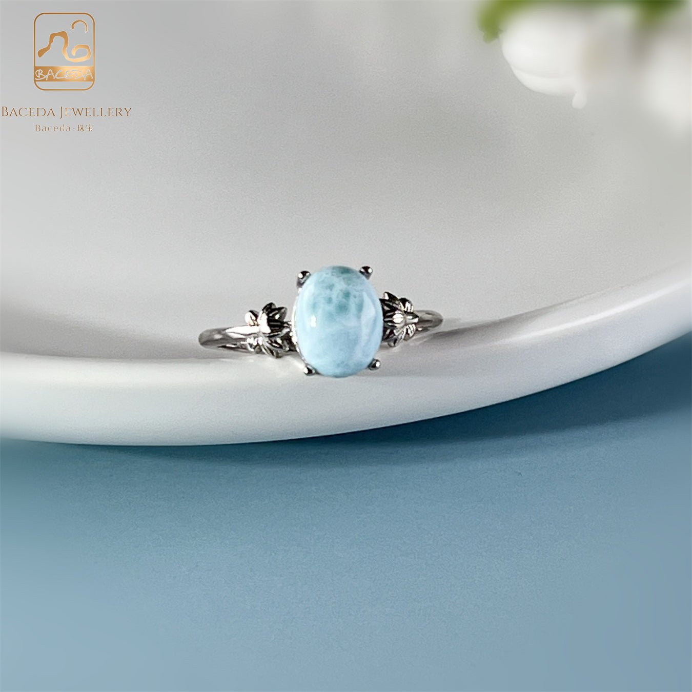 Baceda Larimar S925 adjustable ring with certificate and gift box