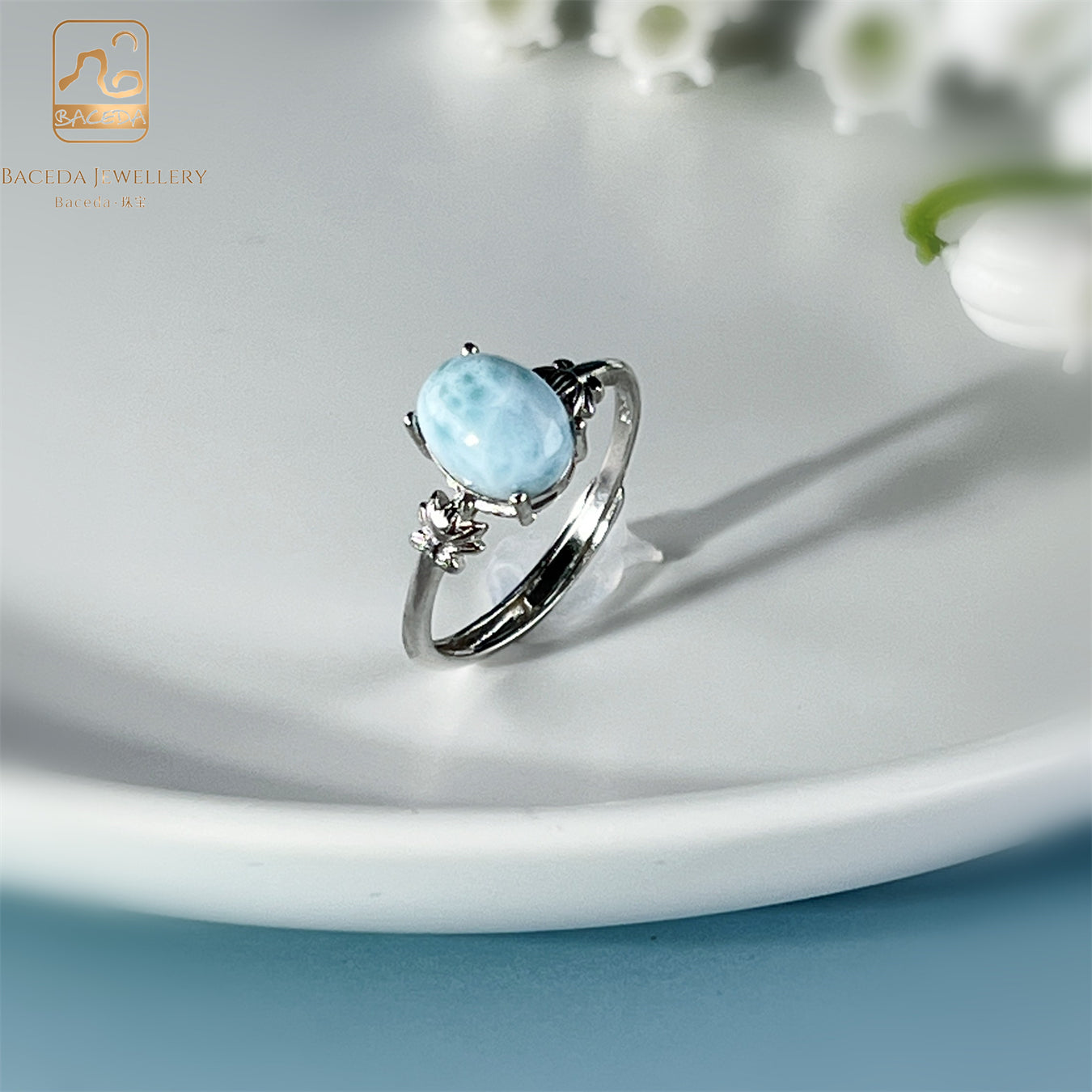 Baceda Larimar S925 adjustable ring with certificate and gift box