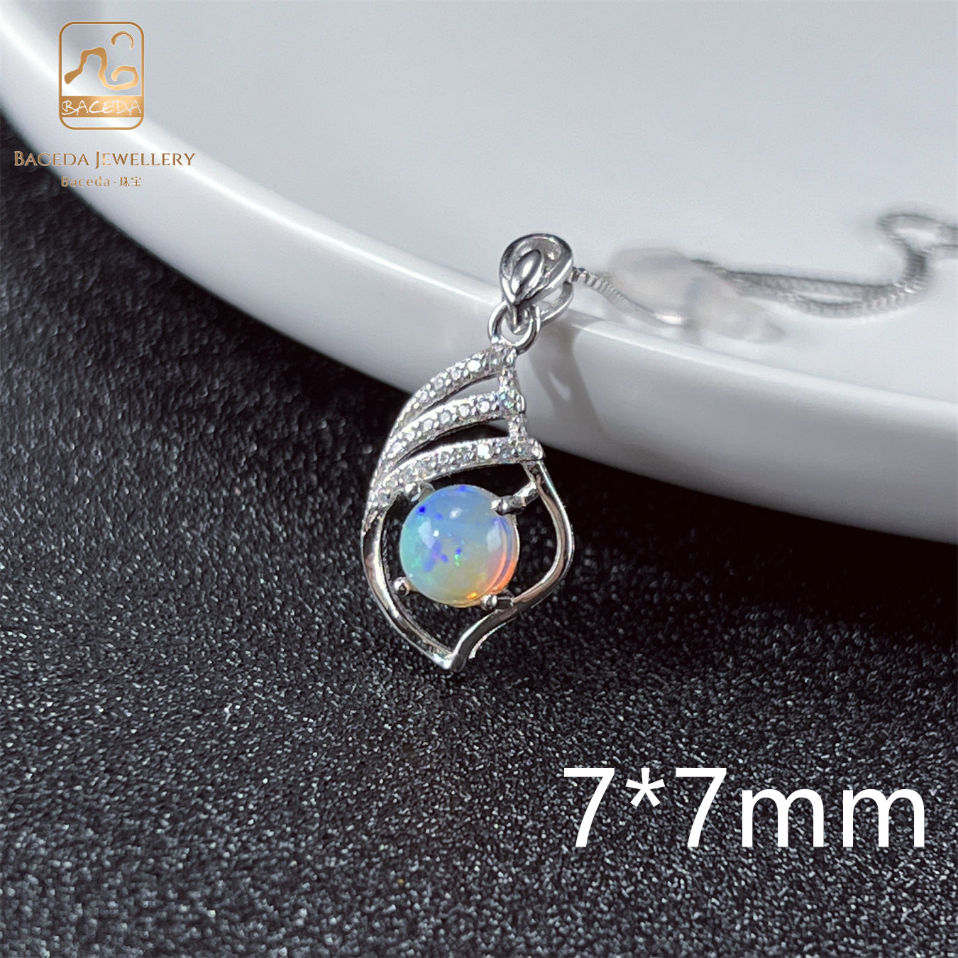 Baceda S925 opal brass chain necklace pendant with certificate and gift box