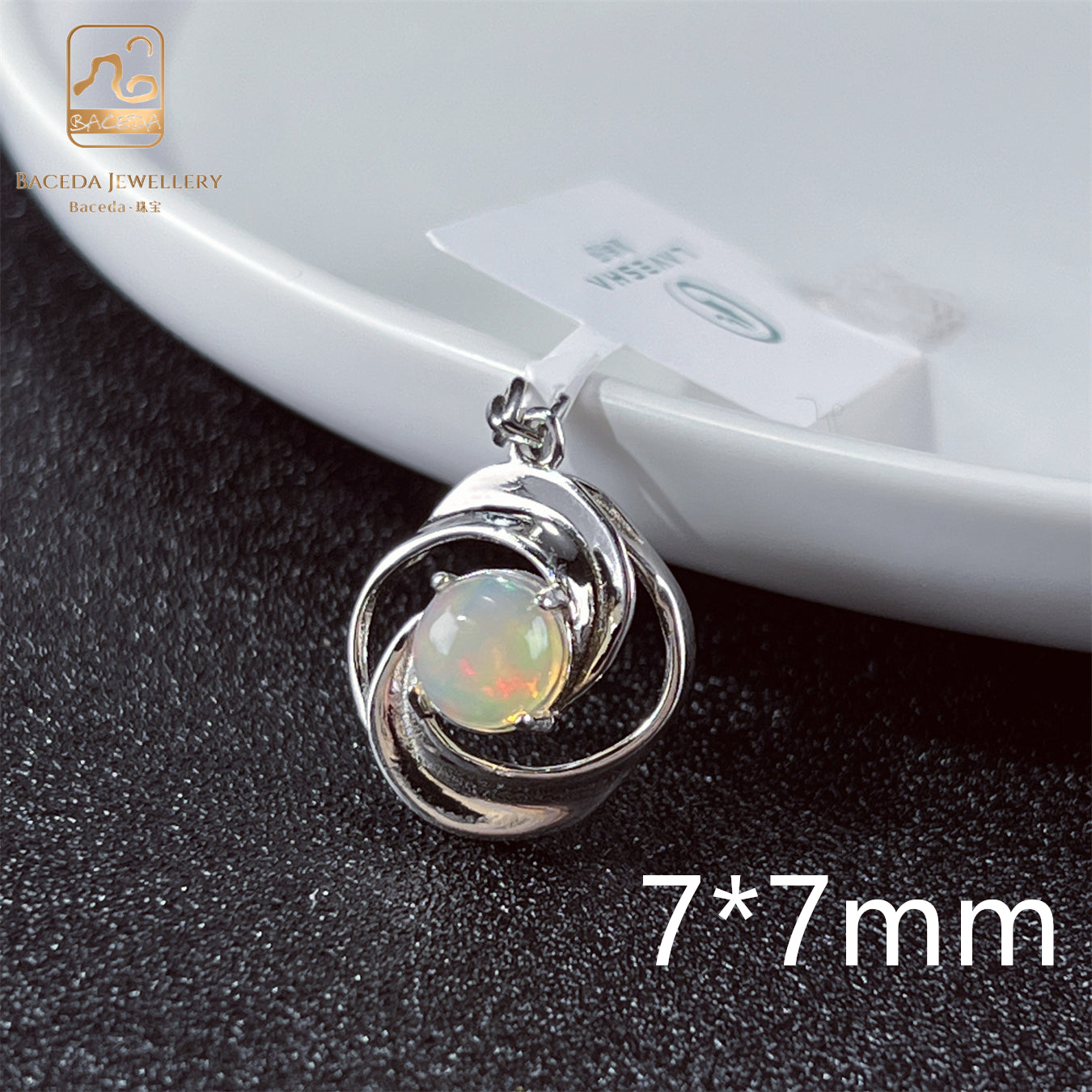 Baceda S925 opal brass chain necklace pendant with certificate and gift box