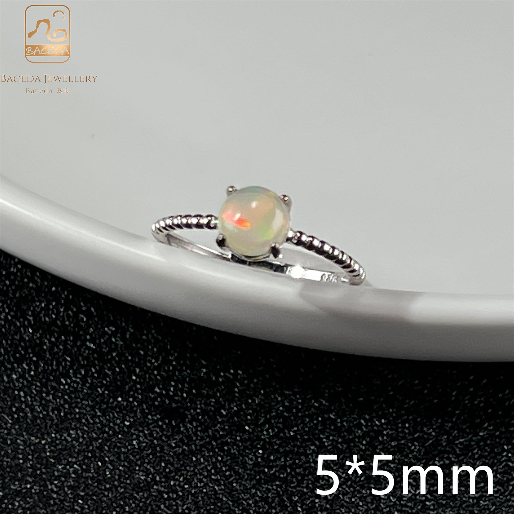 Baceda S925 Opal Adjustable free size ring with certificate and gift box