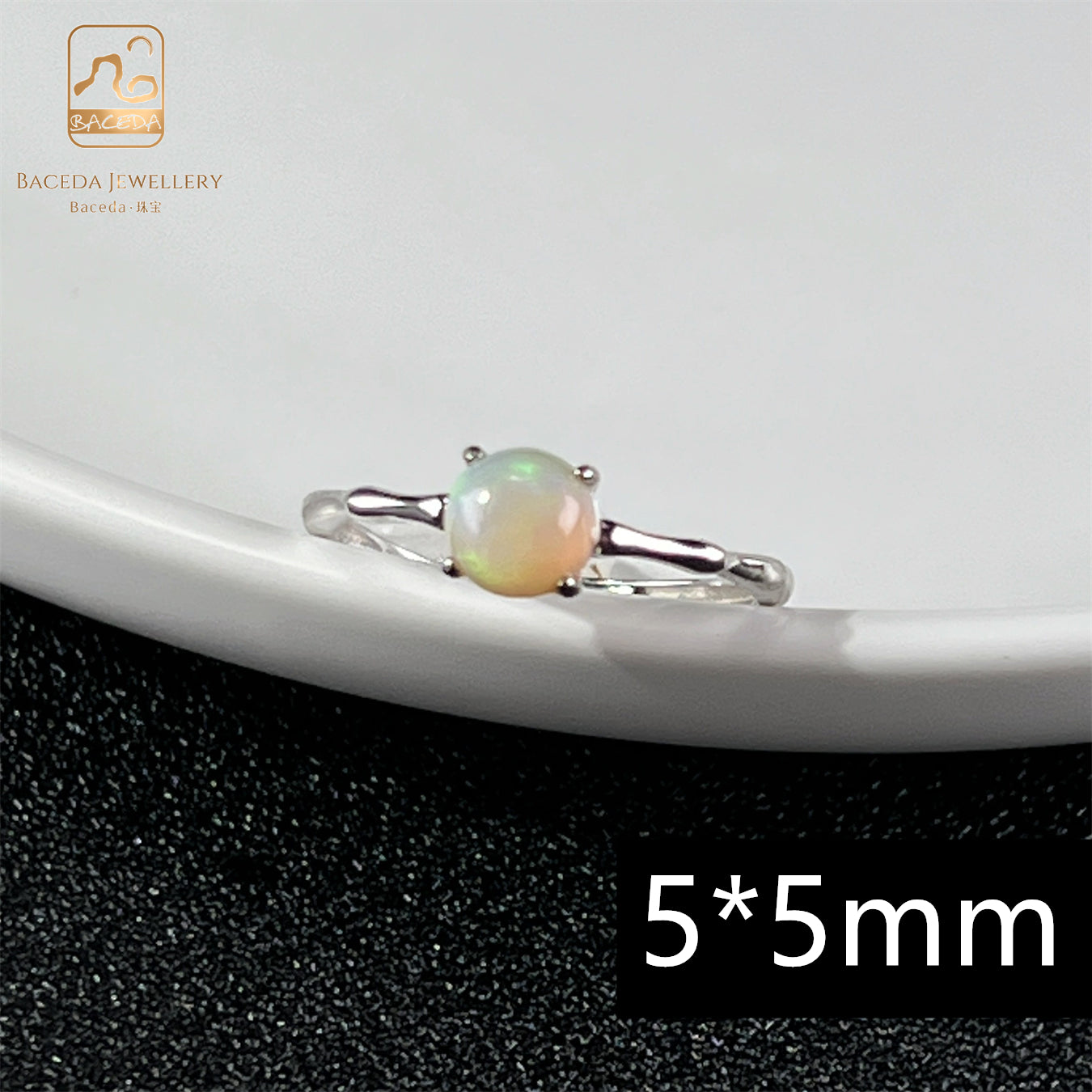 Baceda S925 Opal Adjustable free size ring with certificate and gift box