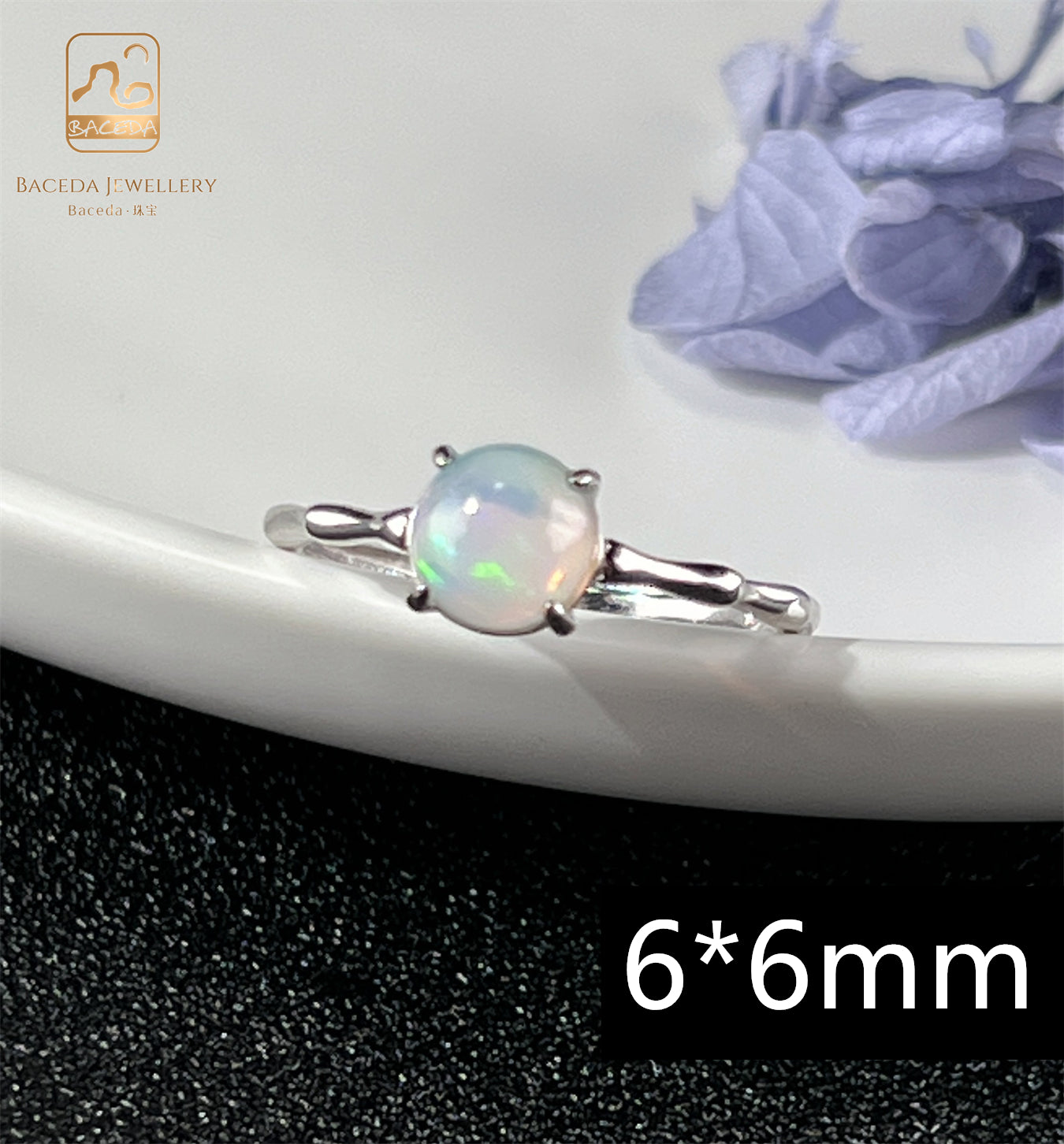 Baceda S925 Opal Adjustable free size ring with certificate and gift box