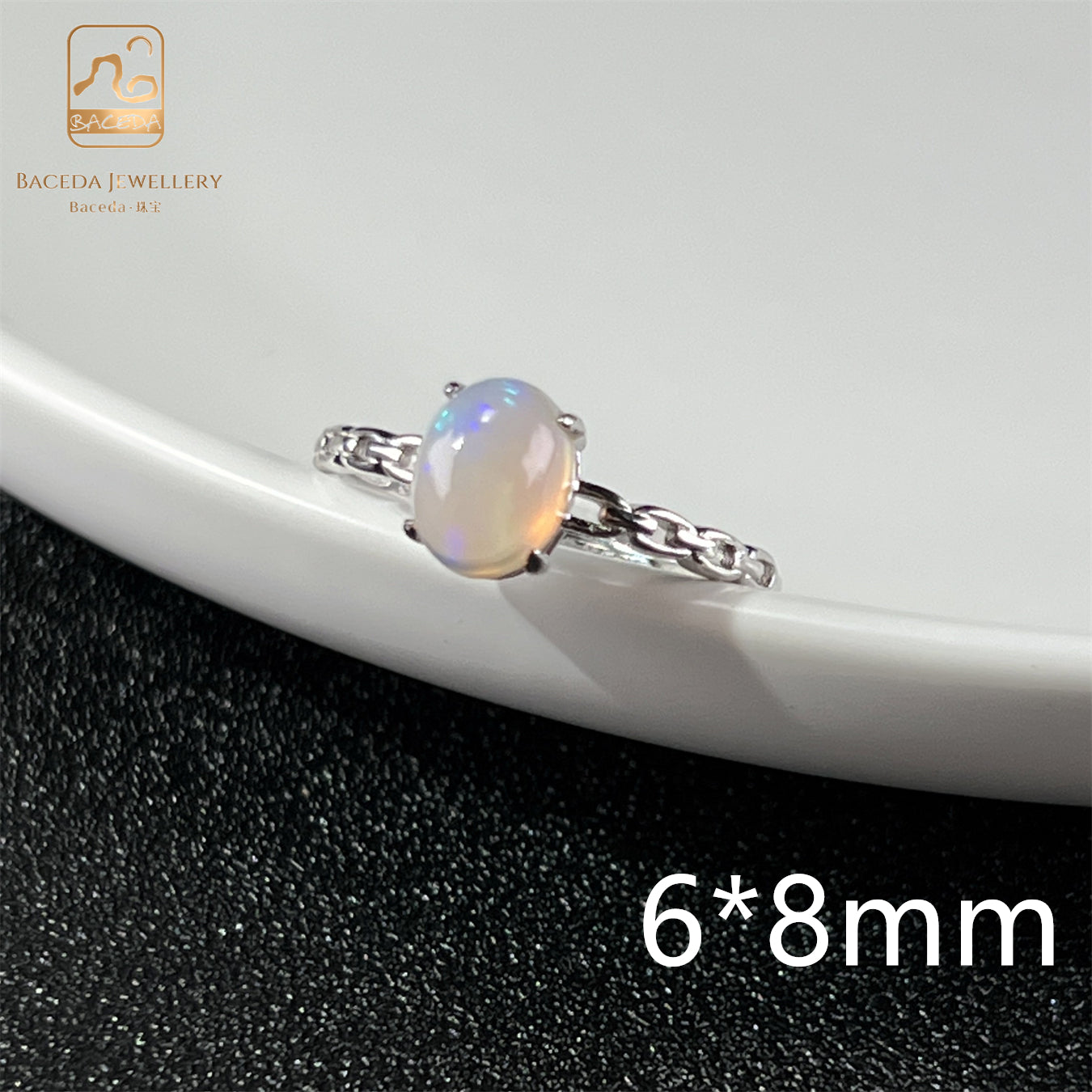 Baceda S925 Opal Adjustable free size ring with certificate and gift box