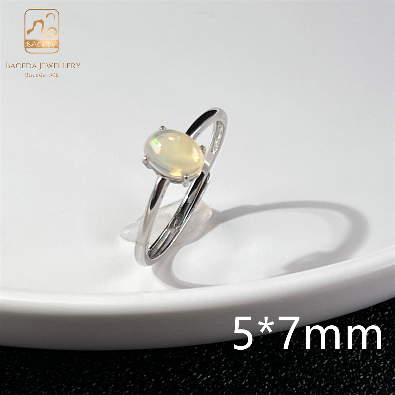 Baceda S925 Opal Adjustable free size ring with certificate and gift box