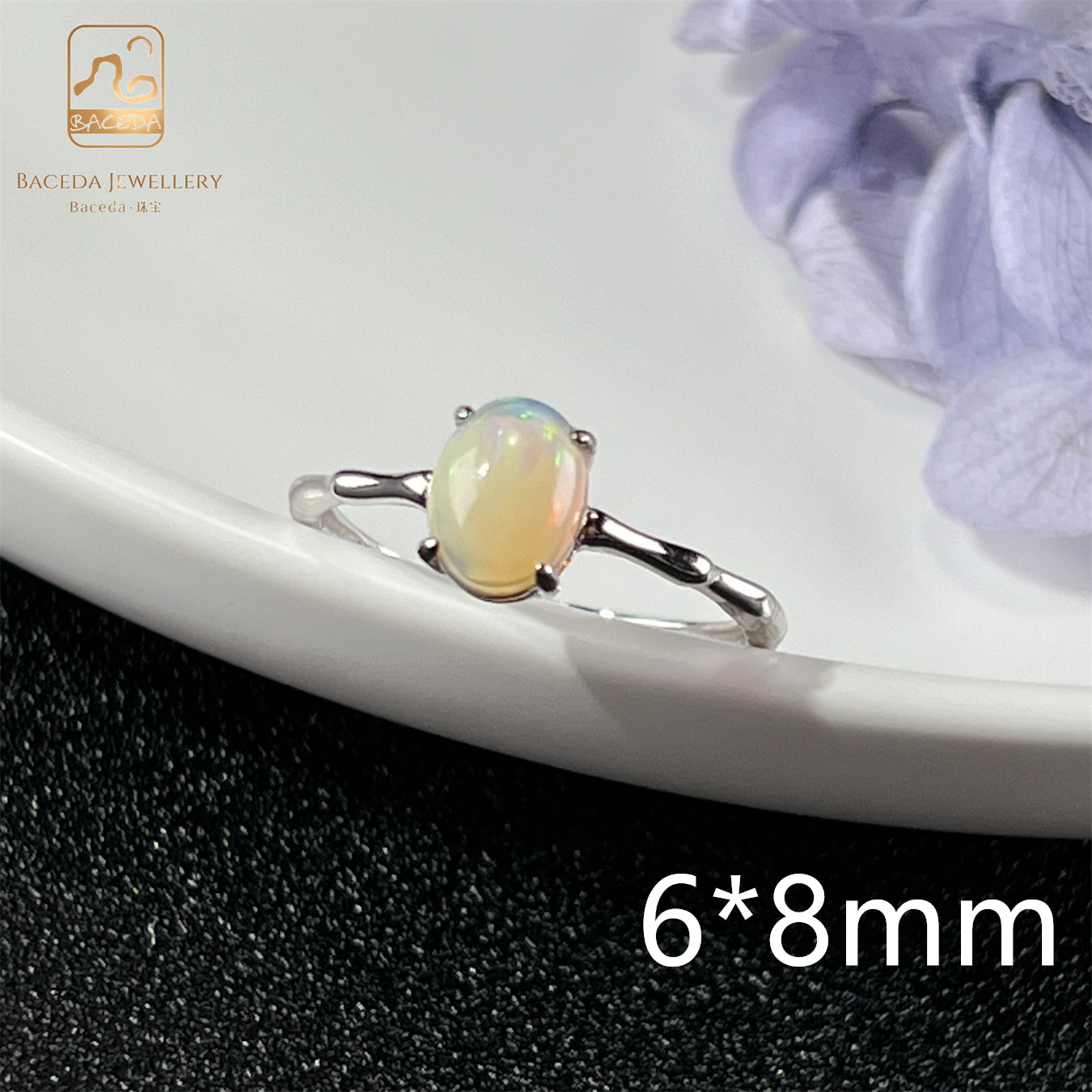 Baceda S925 Opal Adjustable free size ring with certificate and gift box