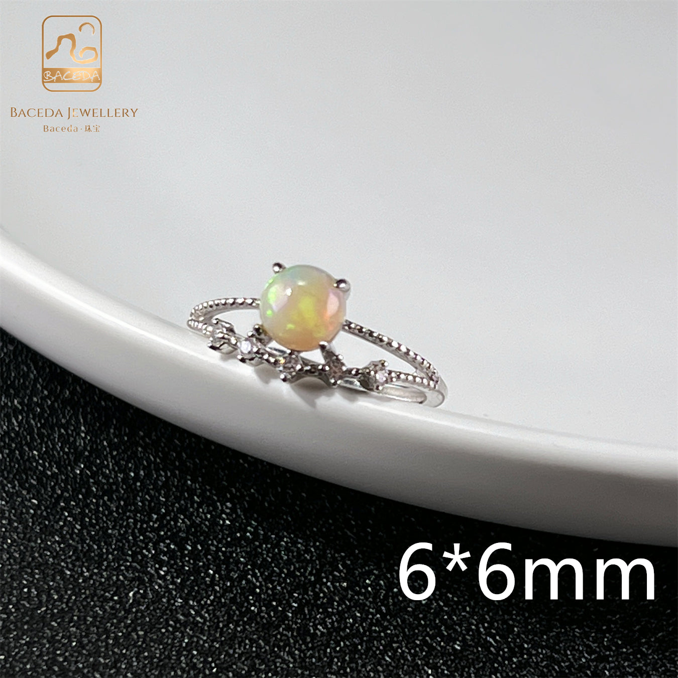 Baceda S925 Opal Adjustable free size ring with certificate and gift box