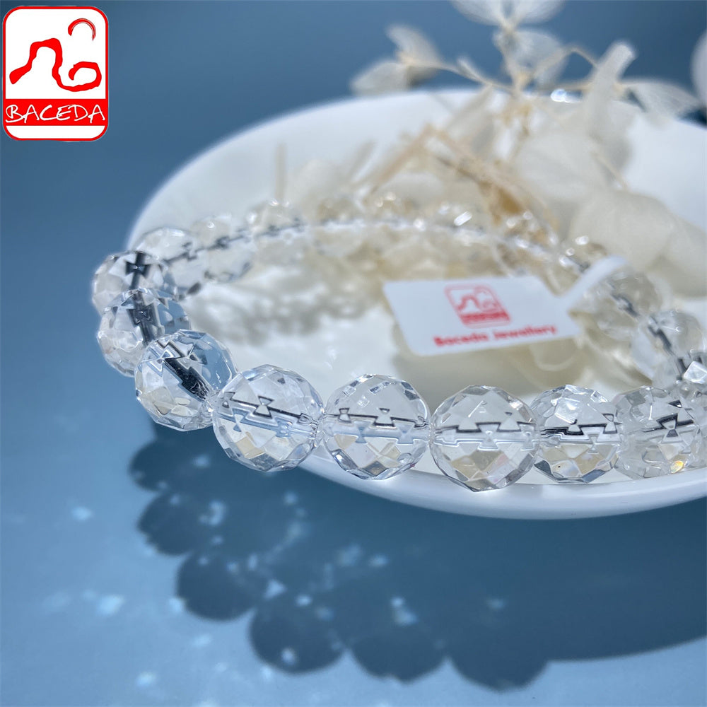 Vòng tay pha lê trắng thạch anh trong suốt Baceda Natural Crystal Faceted 64 mặt loại pha lê Pha lê chữa bệnh cho nam và nữ kèm giấy chứng nhận và hộp quà tặng