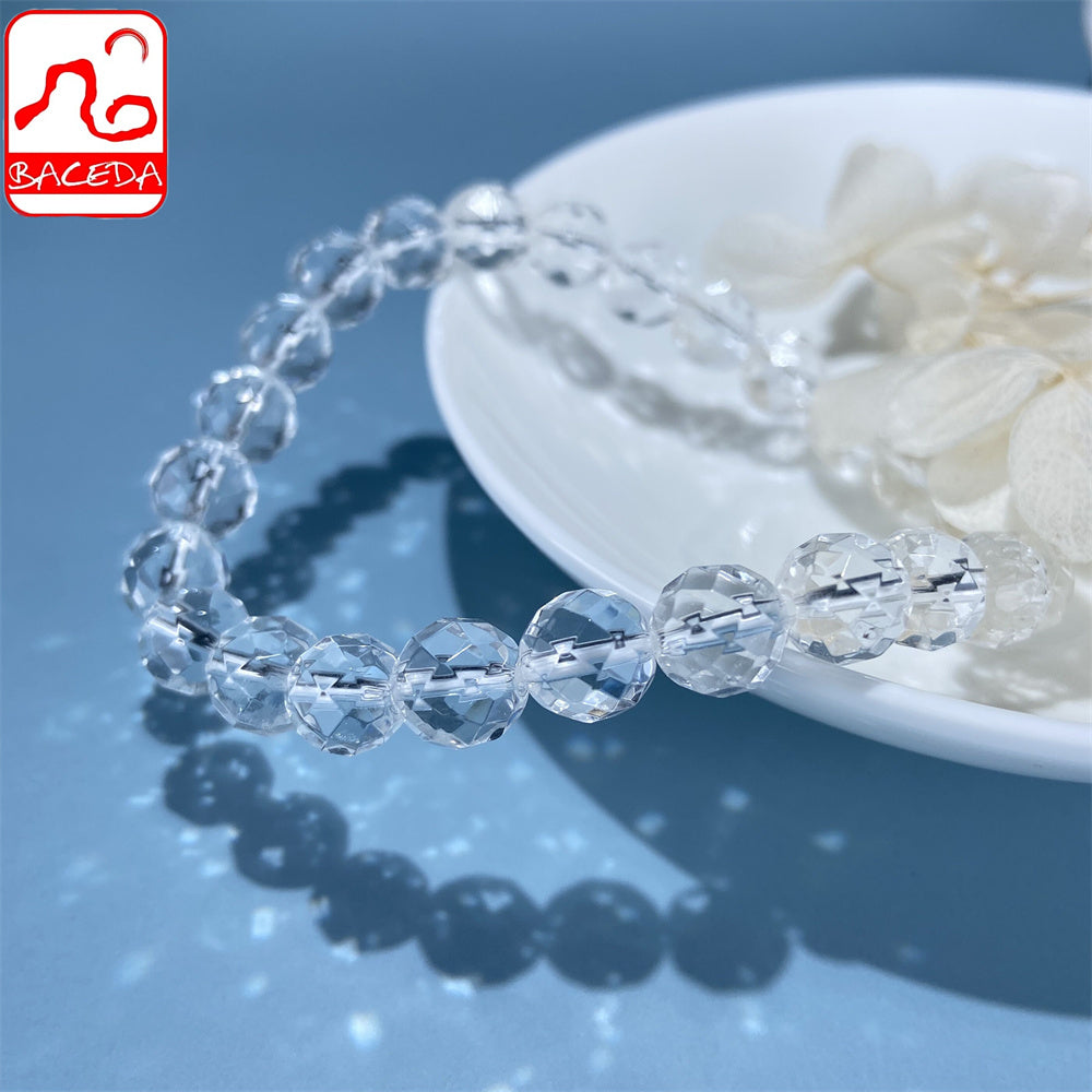 Vòng tay pha lê trắng thạch anh trong suốt Baceda Natural Crystal Faceted 64 mặt loại pha lê Pha lê chữa bệnh cho nam và nữ kèm giấy chứng nhận và hộp quà tặng